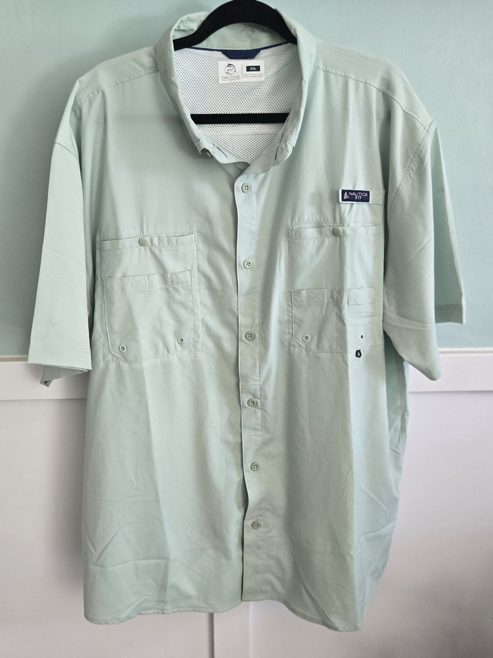 Nautica Angler Men's 2XL Light Mint Green Short Sleeve Caped Vented Button Shirt